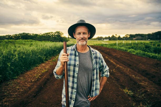 man with a hoe on field